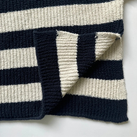 Zara Striped Chunky Knit Sweater Blue Cream V Neck Boxy Fit Nautical Preppy Sz L - Picture 9 of 16